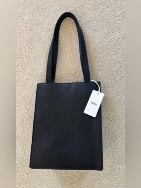 BAGGU Black Leather Tote Bag